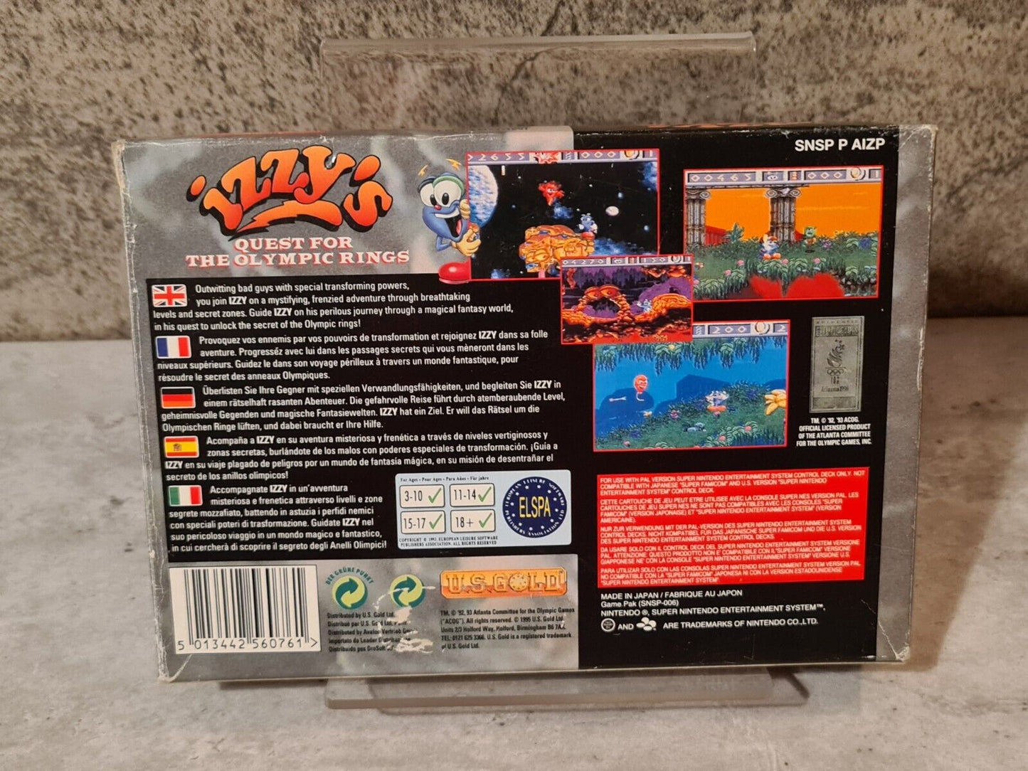 SNES Super Nintendo Izzy's Quest for the Olympic Rings mit OVP und Anleitung EUR - T-Retro-Games