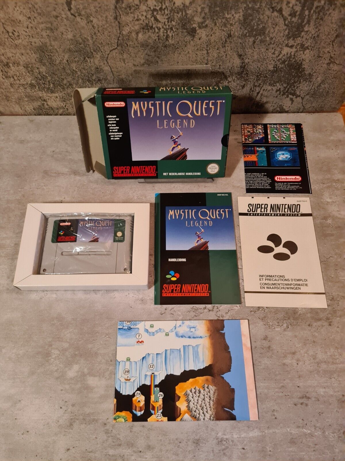 SNES Super Nintendo Mystic Quest Legend mit OVP und Anleitung + Poster HOL - T-Retro-Games