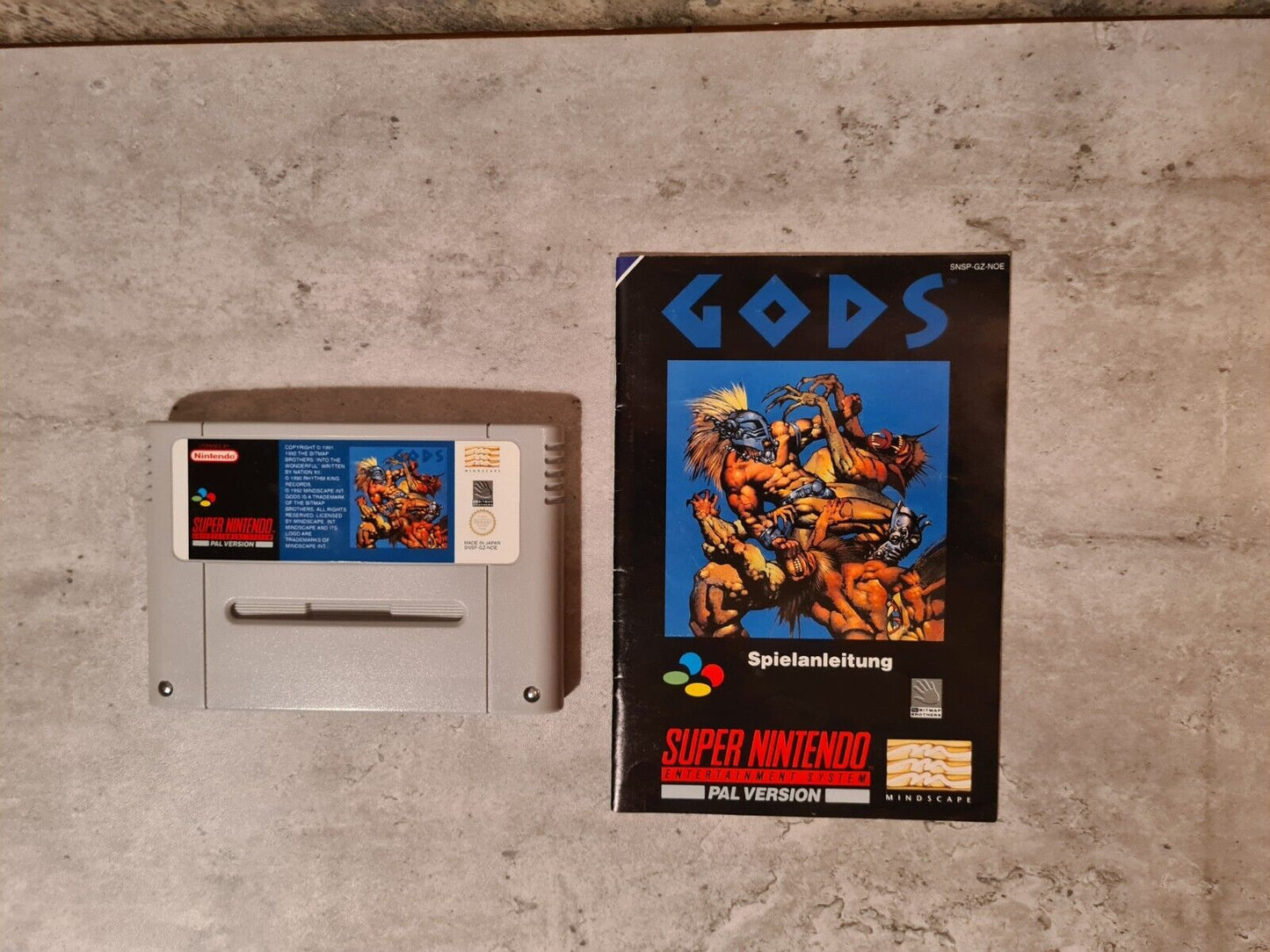 SNES Super Nintendo Gods mit OVP und Anleitung NOE - T-Retro-Games