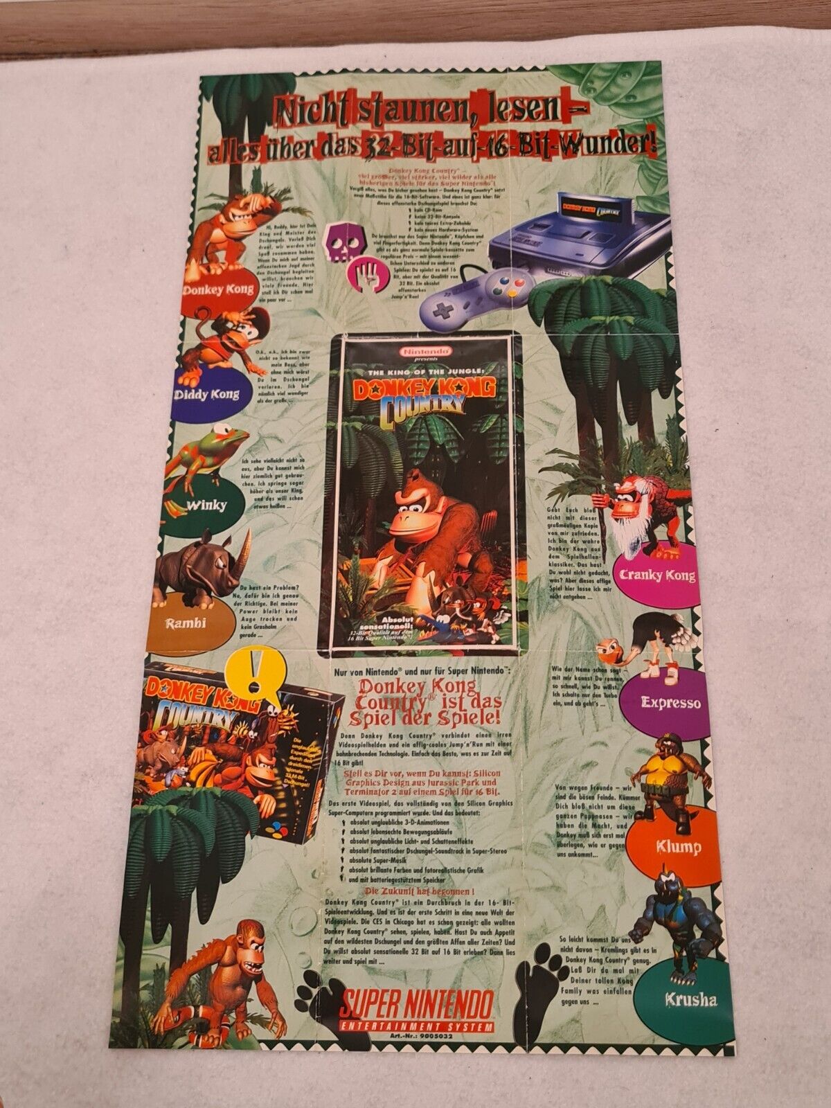 The King of The Jungle Donkey Kong Country Werbeflyer Nintendo Poster 1994 - T-Retro-Games