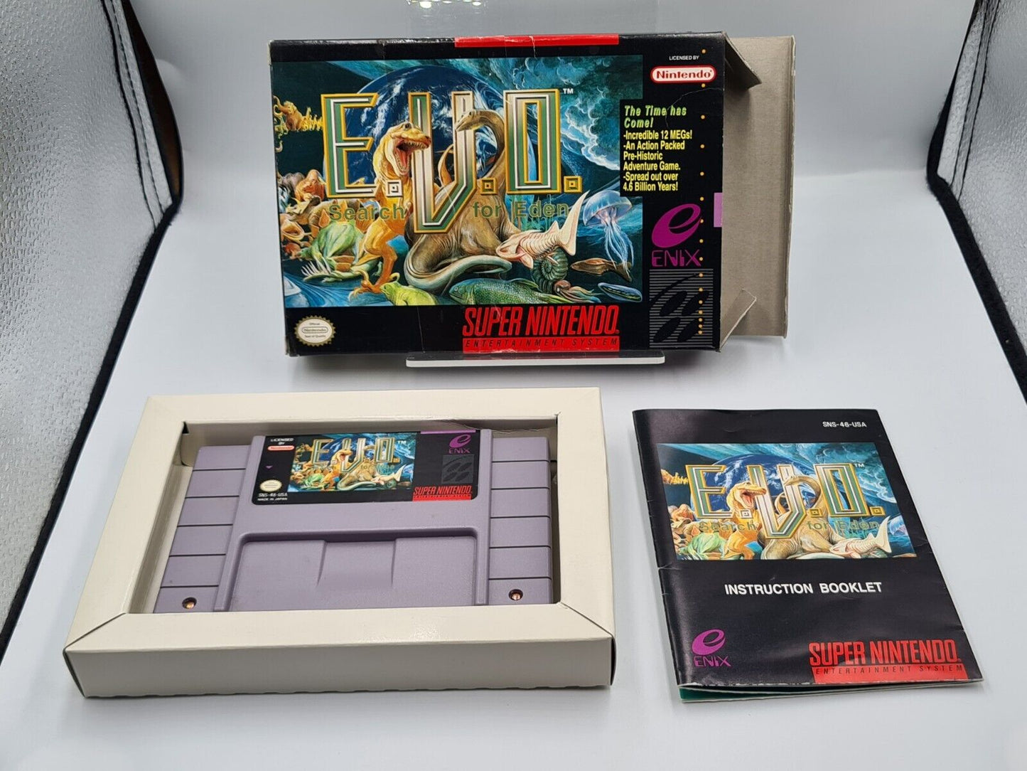 SNES Super Nintendo E.V.O. Search for Eden mit OVP und Anleitung NTSC-USA - T-Retro-Games