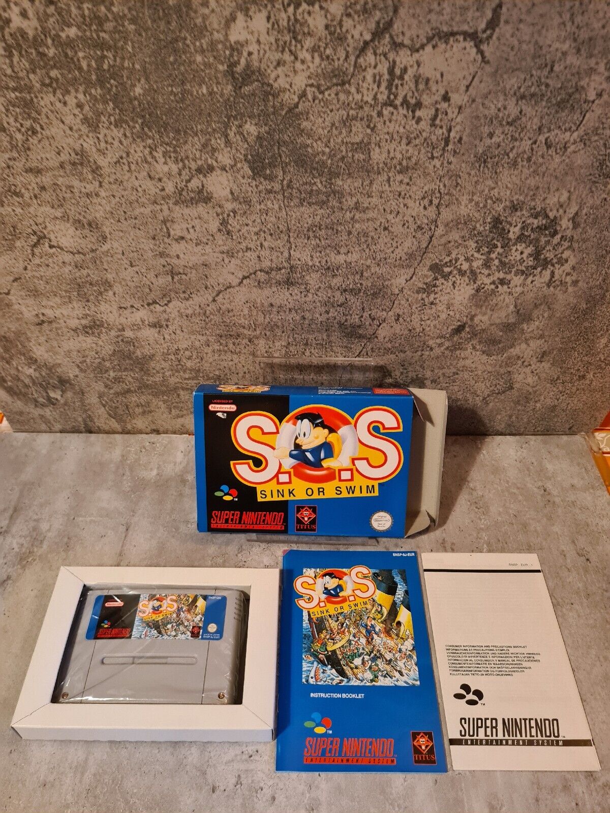 SNES Super Nintendo S.O.S. Sink or Swim mit OVP und Anleitung EUR - T-Retro-Games