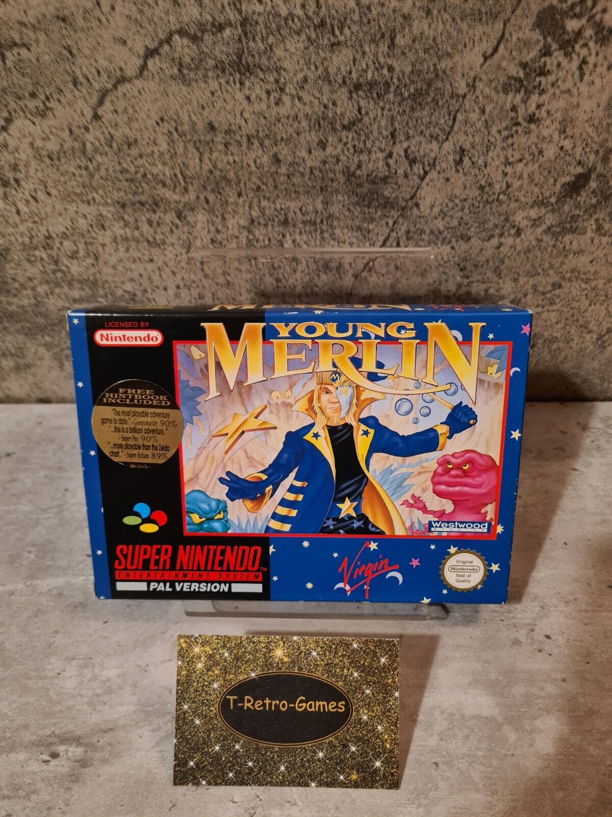 SNES Super Nintendo Young Merlin mit OVP und Anleitung + Players Guide UKV - T-Retro-Games