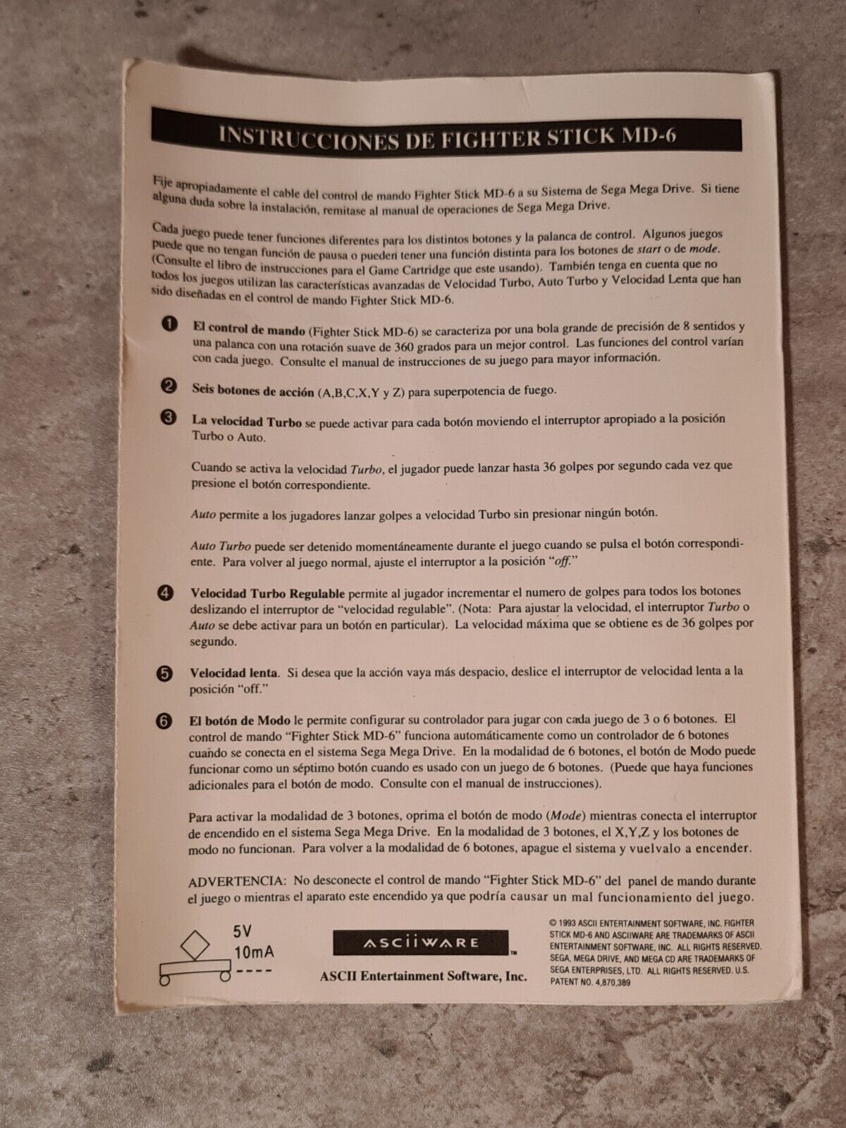 Sega Mega Drive / Sega Mega CD Fighter Stick MD-6 Controller Joystick OVP - T-Retro-Games