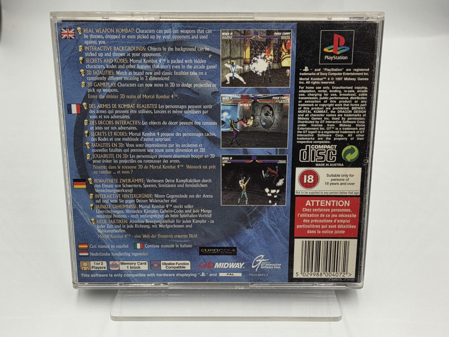 PS1 Playstation 1 Mortal Kombat 4 mit OVP und Anleitung Multilingual