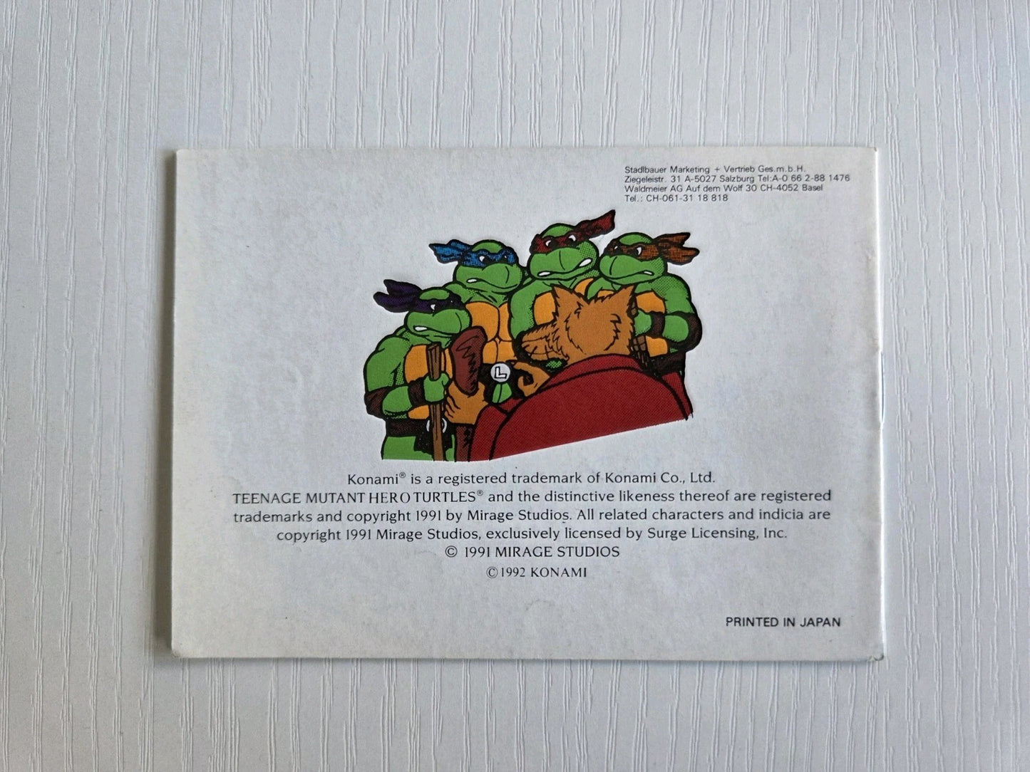 Game Boy Classic Turtles II Back from the Sewers Instruction Booklet FRG