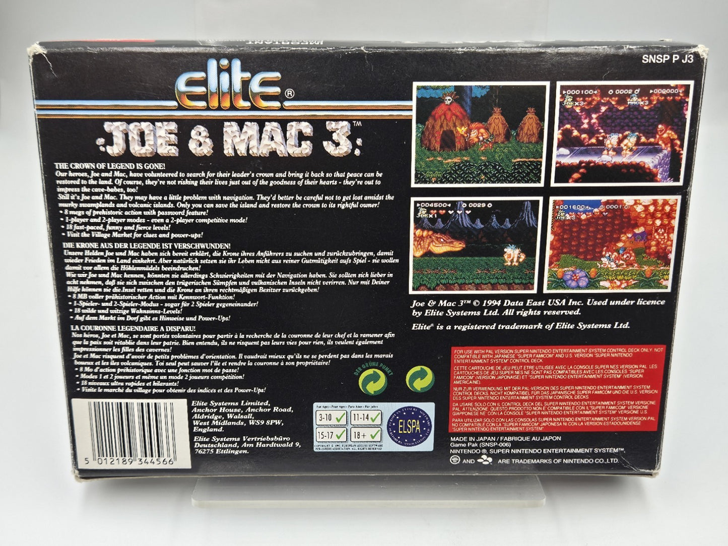 SNES Super Nintendo Spiel Joe & Mac 3 mit OVP und Anleitung EUR