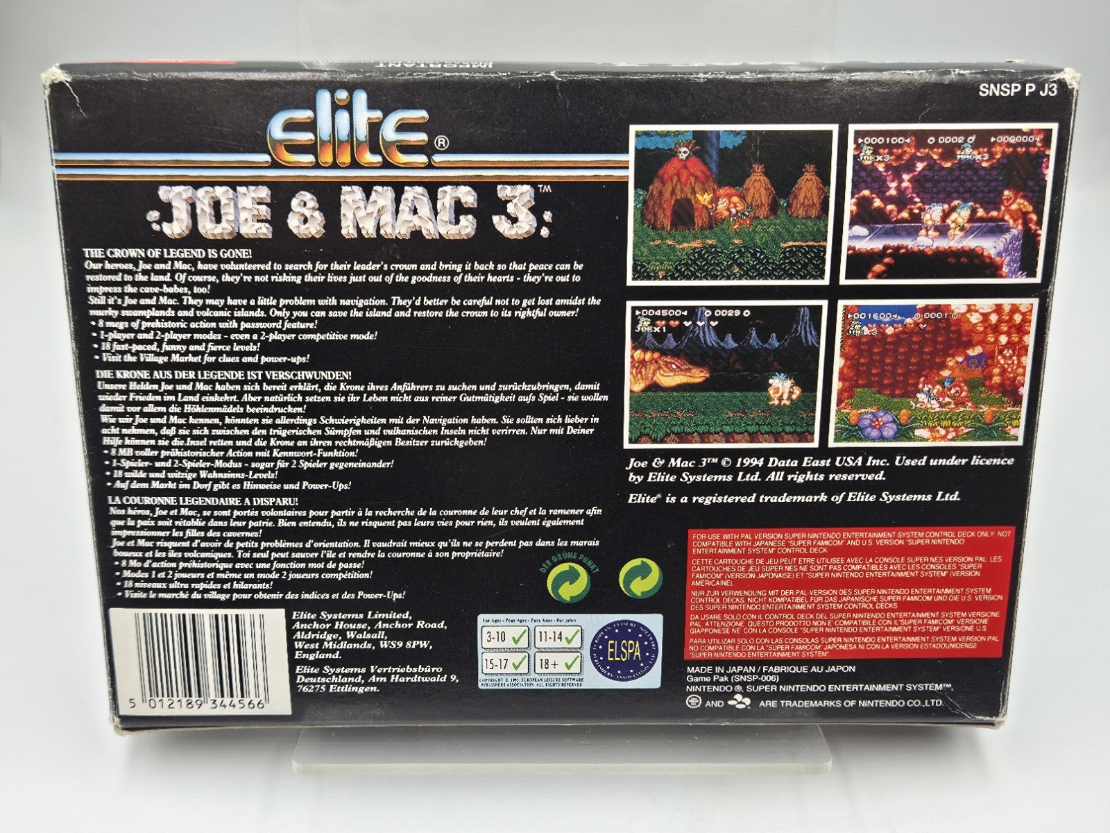 SNES Super Nintendo Spiel Joe & Mac 3 mit OVP und Anleitung EUR