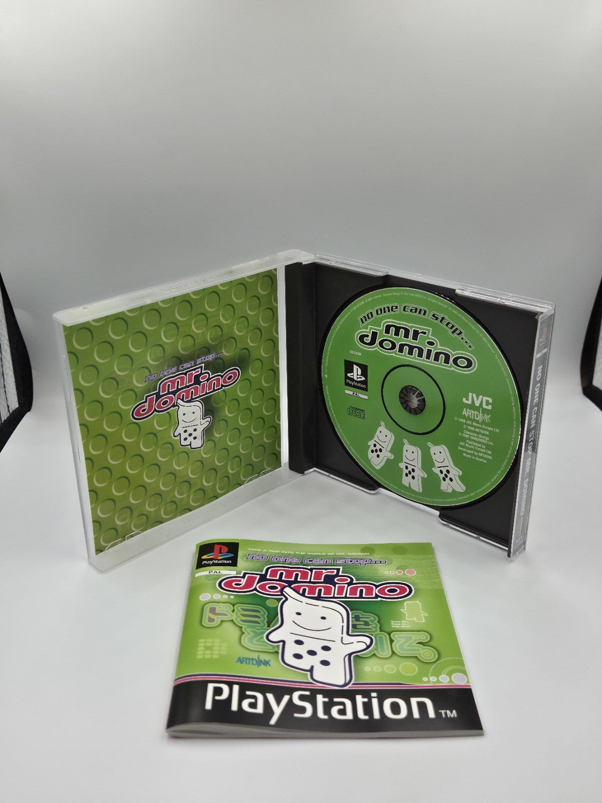 PS1 Playstation 1 Spiel No One Can Stop Mr. Domino mit OVP + Anleitung Englisch