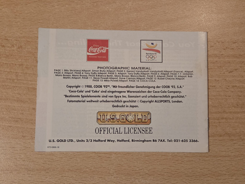 Sega Game Gear Olympic Gold  Instruction Booklet Spielanleitung