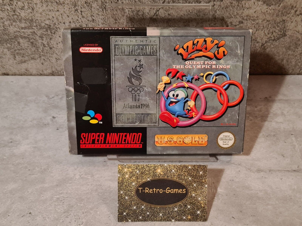 SNES Super Nintendo Izzy's Quest for the Olympic Rings mit OVP und Anleitung EUR - T-Retro-Games 