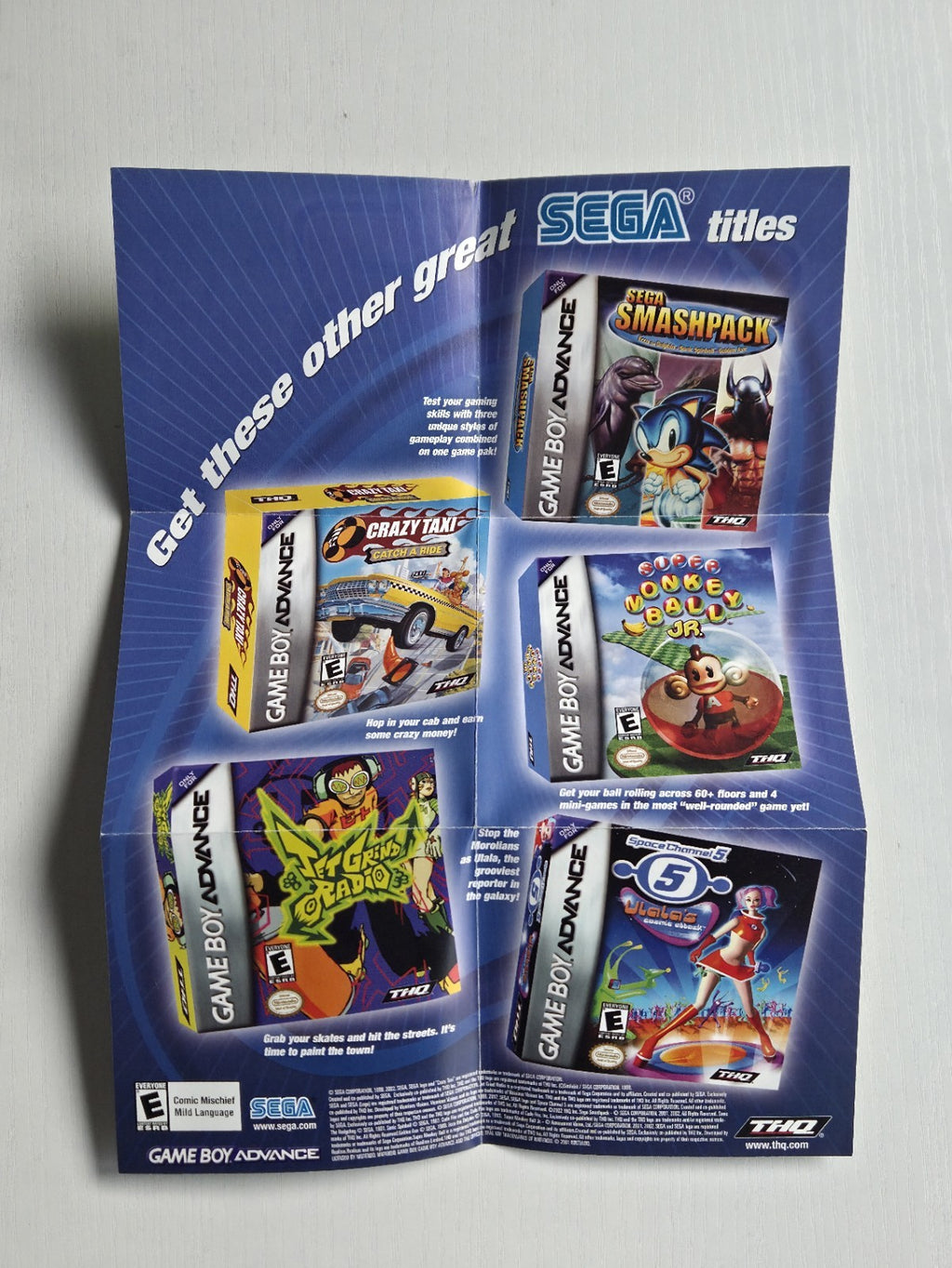 Nintendo Game Boy Advance Sonic Advance 2 Poster Reklame Flyer Insert USA