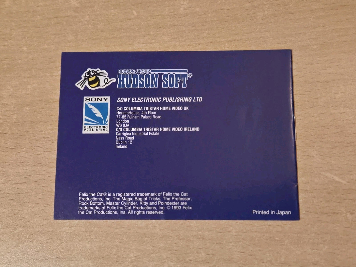 Nintendo Game Boy Classic Felix The Cat Instruction Booklet UKV