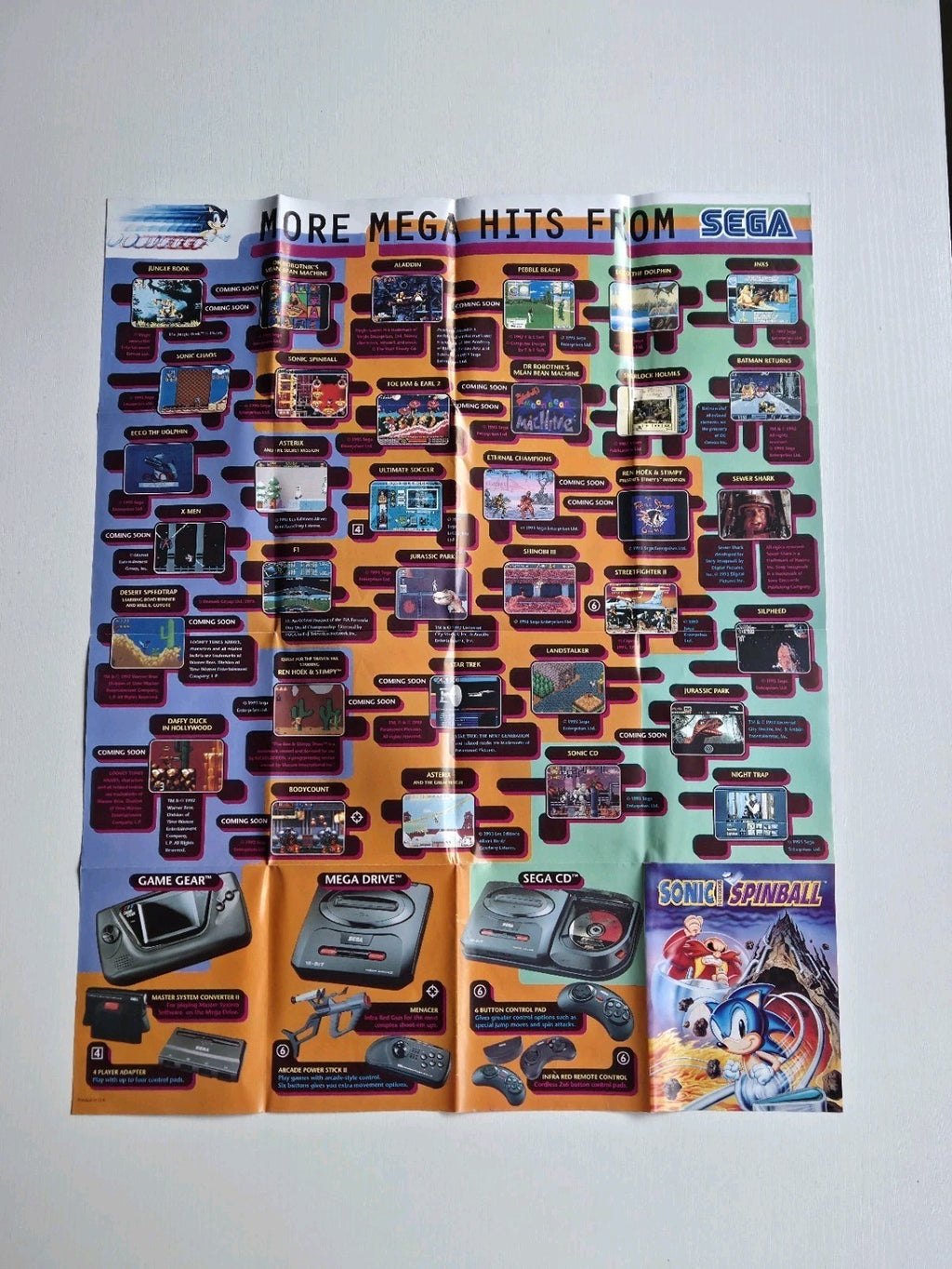 Sega Mega Drive Sonic The Hedgehog Spinball Poster Reklame Flyer Insert 