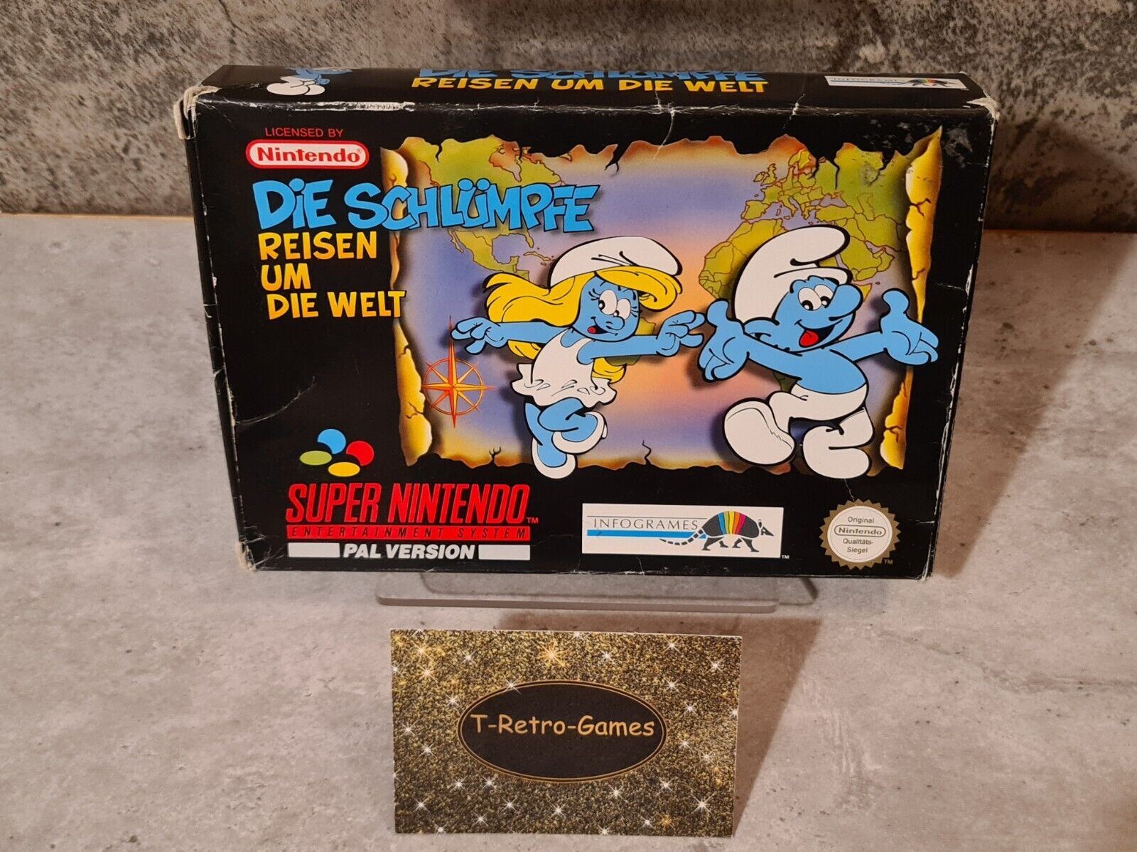 Super Nintendo Die Schlümpfe Reisen Um Die Welt mit OVP und Anleitung NOE - T-Retro-Games 
