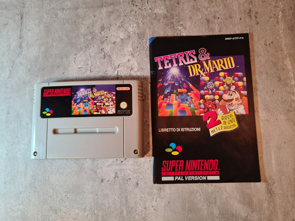 SNES Super Nintendo Tetris & Dr. Mario mit OVP und Anleitung ITA - T-Retro-Games 