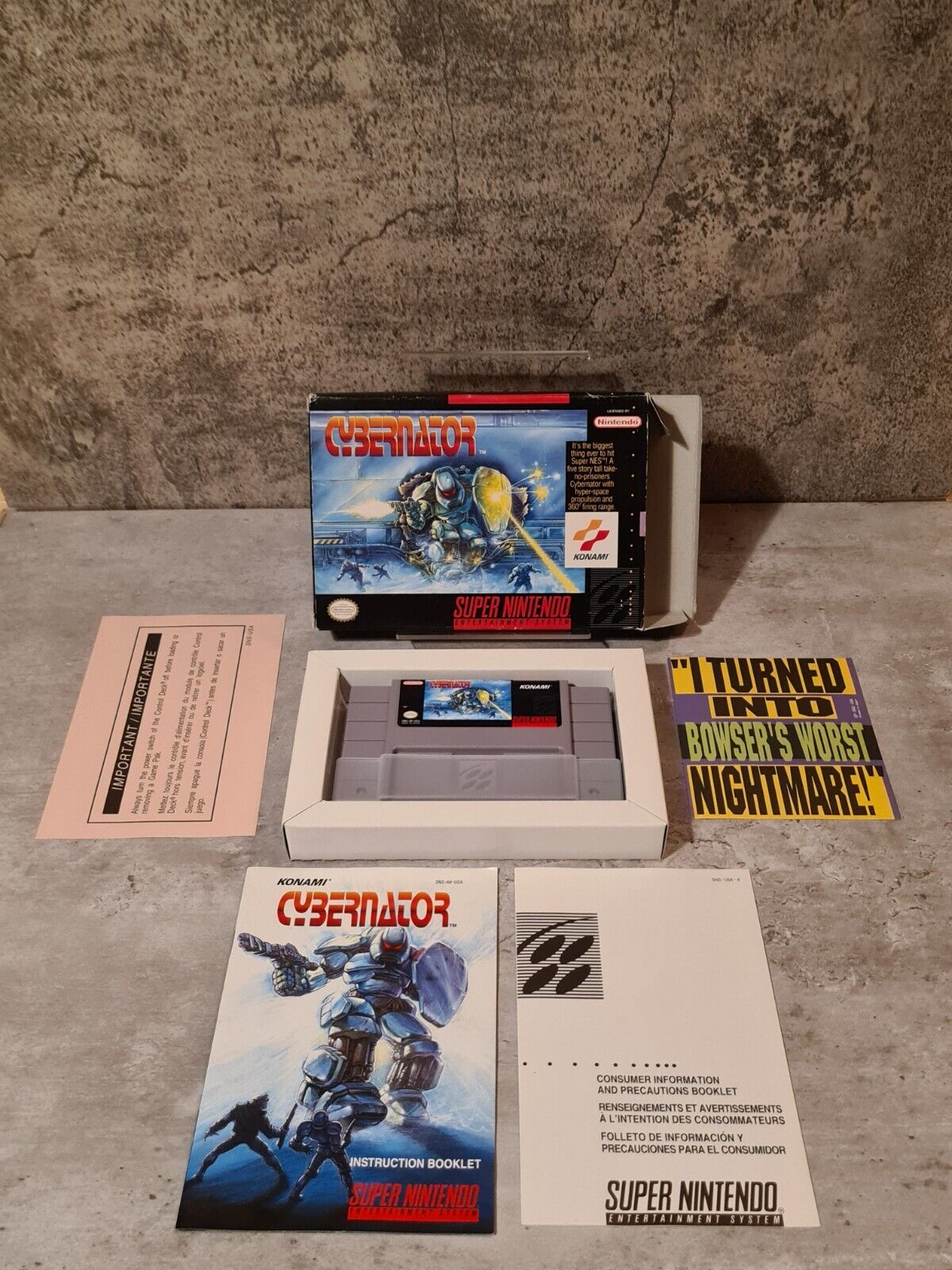 SNES Super Nintendo Cybernator mit OVP und Anleitung NTSC-USA - T-Retro-Games 