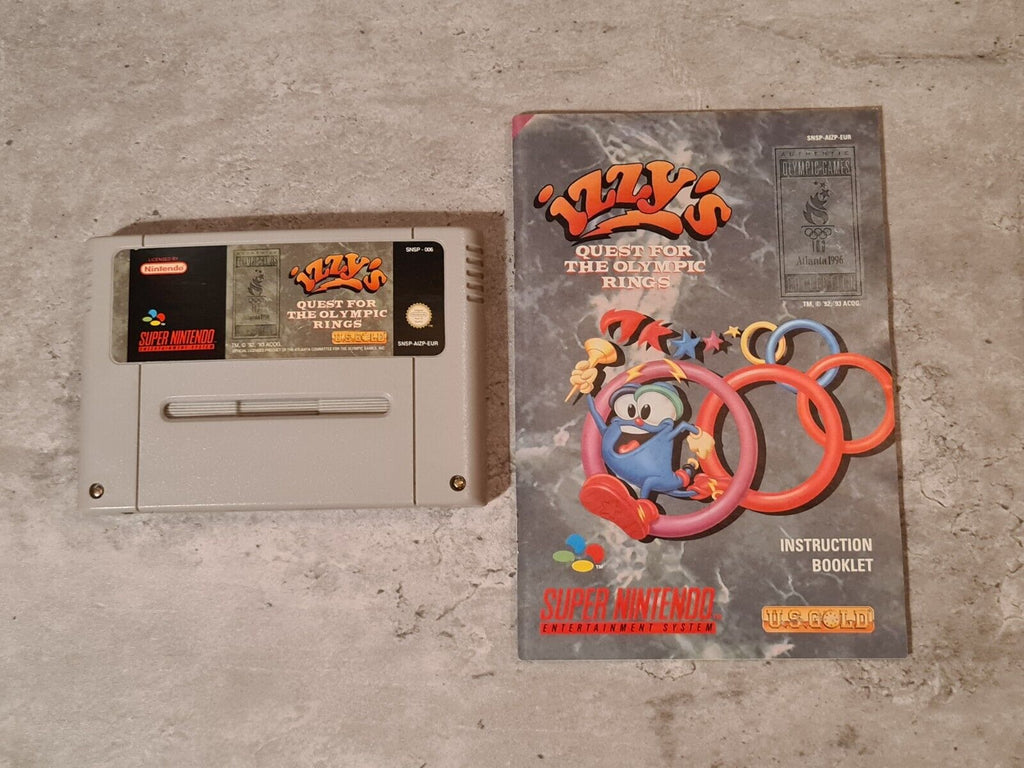 SNES Super Nintendo Izzy's Quest for the Olympic Rings mit OVP und Anleitung EUR - T-Retro-Games 