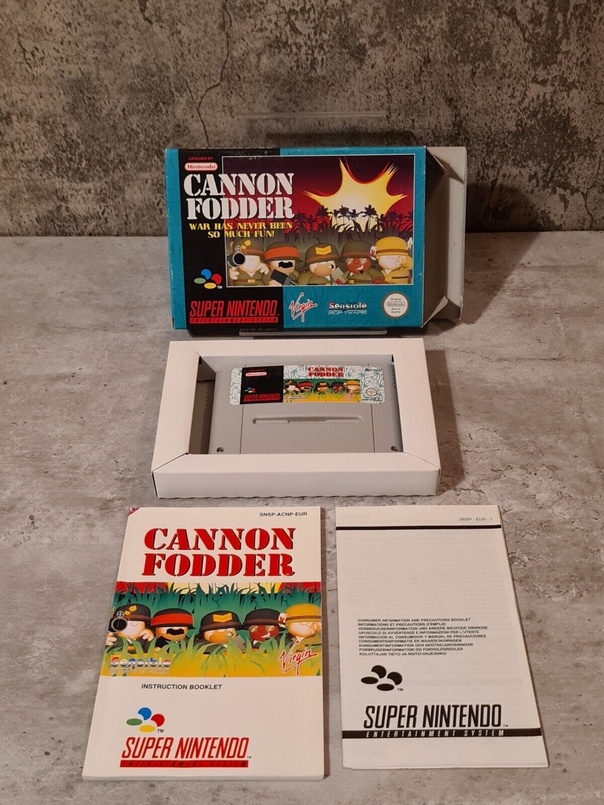SNES Super Nintendo Cannon Fodder mit OVP und Anleitung EUR - T-Retro-Games 