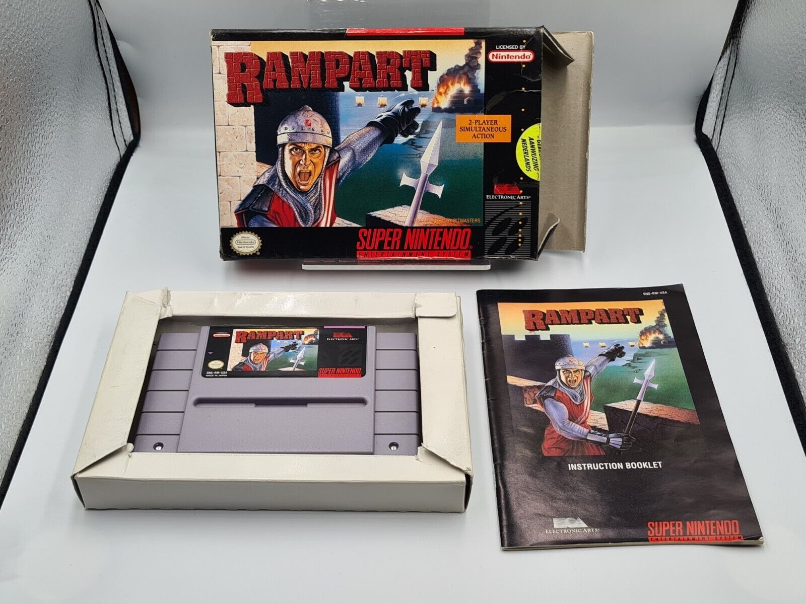 SNES Super Nintendo Rampart mit OVP und Anleitung NTSC-USA - T-Retro-Games 
