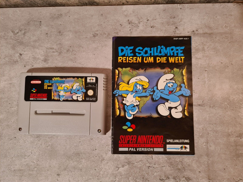 Super Nintendo Die Schlümpfe Reisen um die Welt + OVP + Anleitung + Poster NOE - T-Retro-Games 