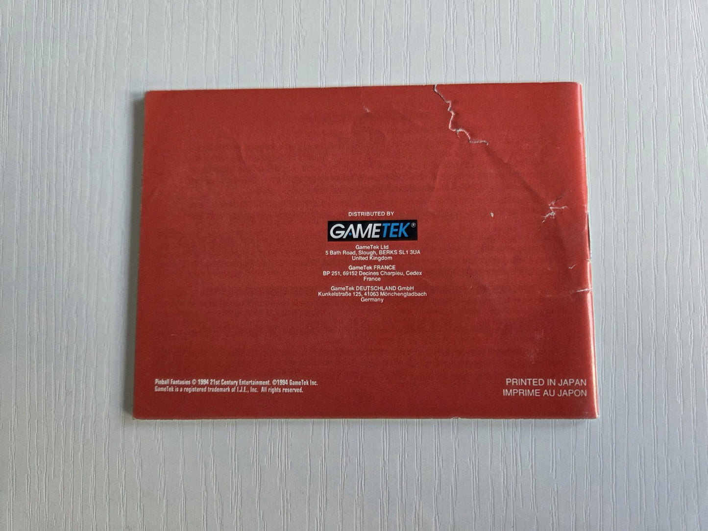 Game Boy Classic Pinball Fantasies Spielanleitung Instruction Booklet EUR