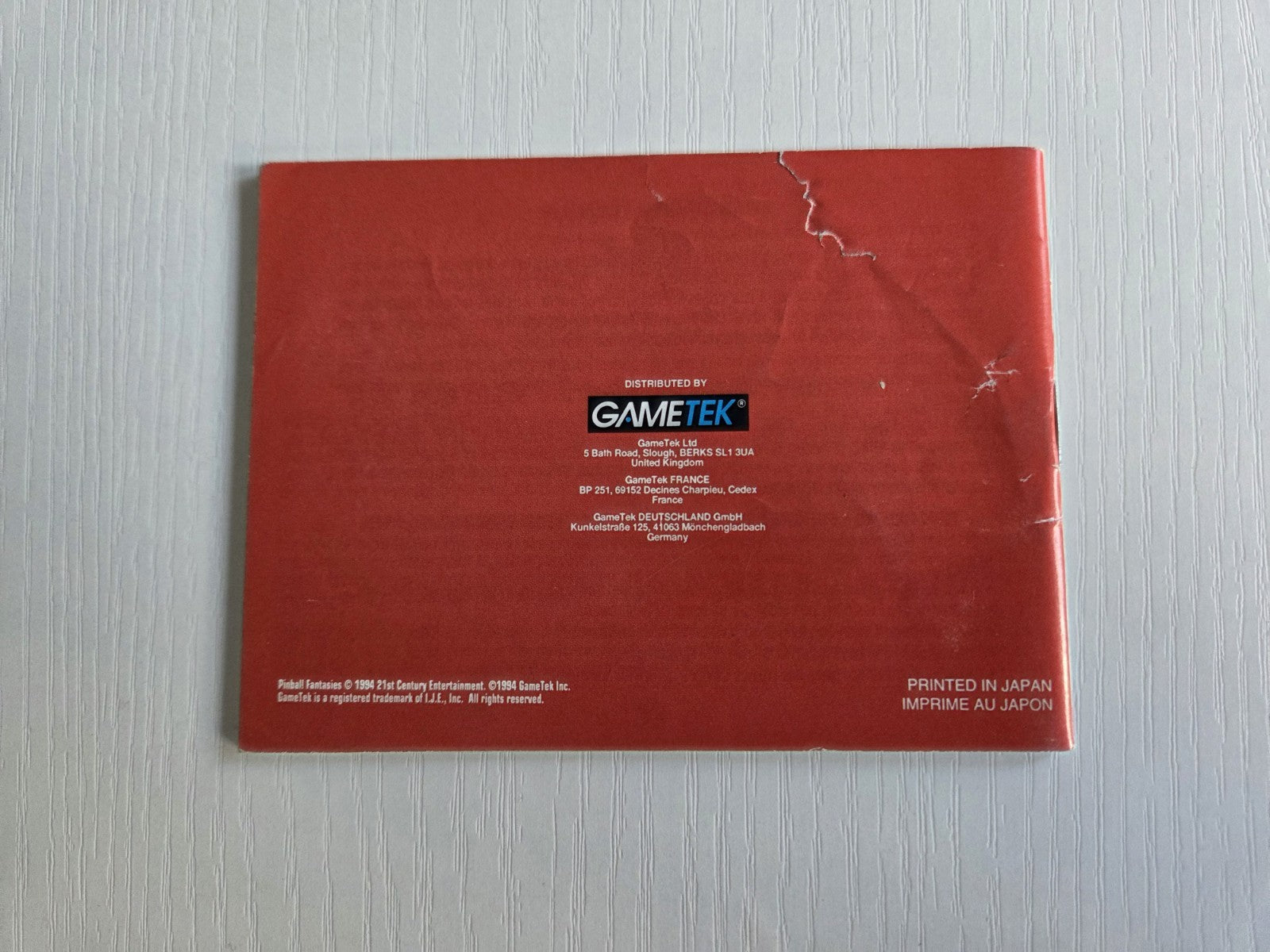 Game Boy Classic Pinball Fantasies Spielanleitung Instruction Booklet EUR