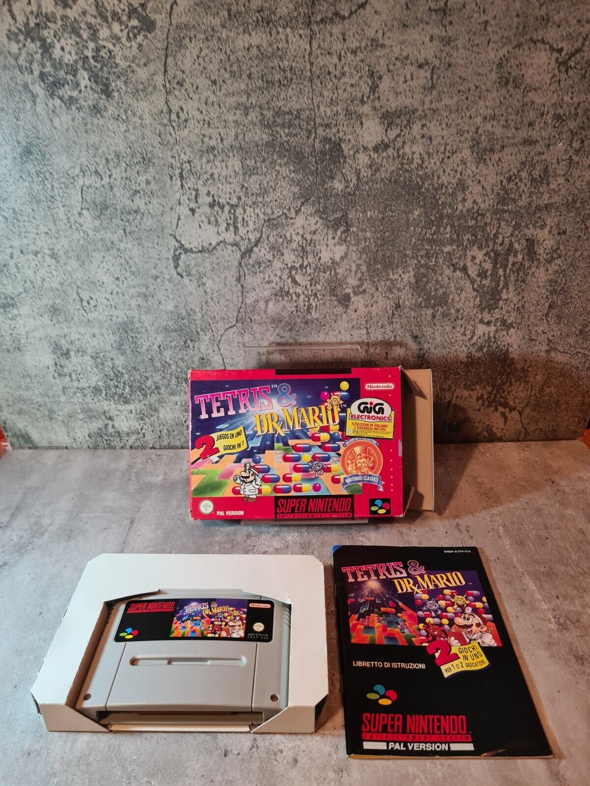 SNES Super Nintendo Tetris & Dr. Mario mit OVP und Anleitung ITA - T-Retro-Games 