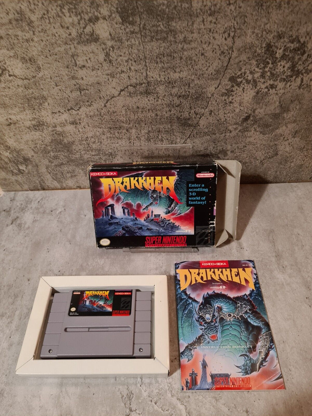 SNES Super Nintendo Drakkhen mit OVP und Anleitung NTSC USA - T-Retro-Games 