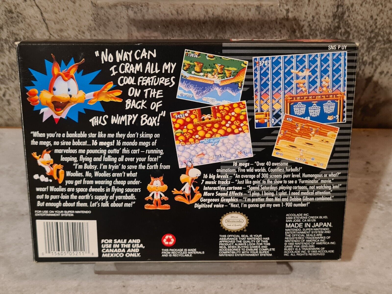 SNES Super Nintendo Bubsy mit OVP und Anleitung NTSC-USA - T-Retro-Games 