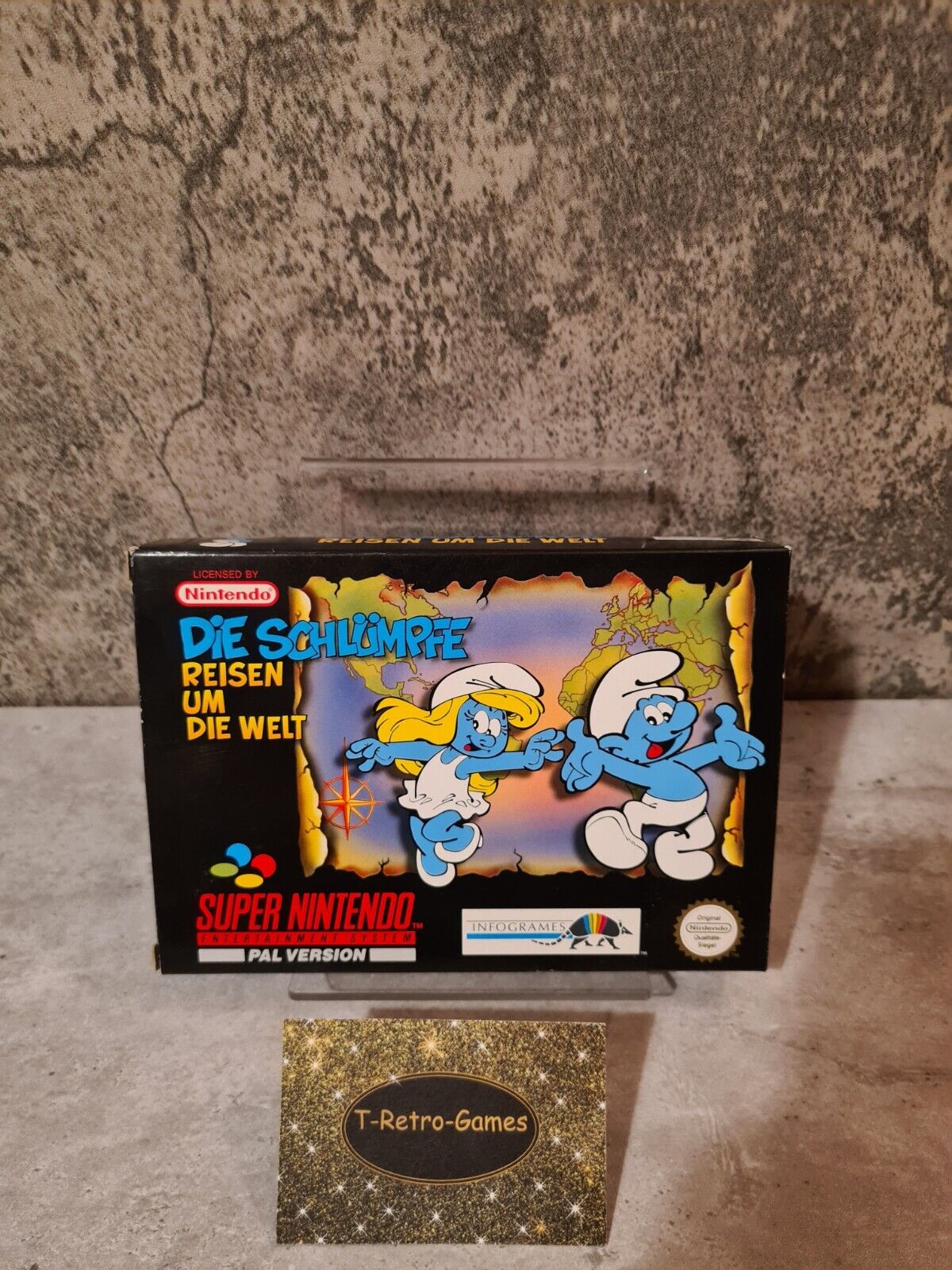 Super Nintendo Die Schlümpfe Reisen um die Welt + OVP + Anleitung + Poster NOE - T-Retro-Games 