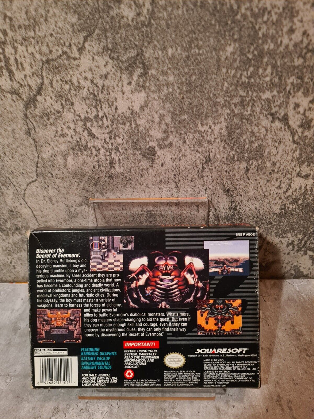 SNES Super Nintendo Secret of Evermore mit OVP und Anleitung + Poster NTSC USA - T-Retro-Games 