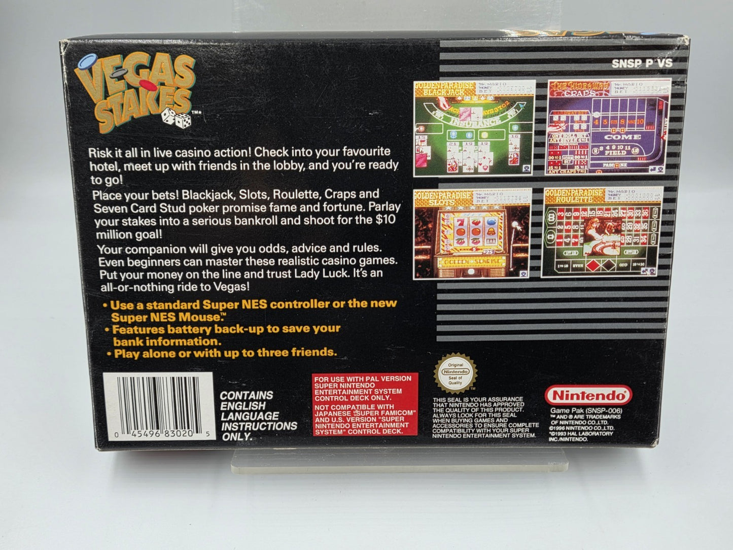 SNES Super Nintendo Vegas Stakes mit OVP und Anleitung GPS