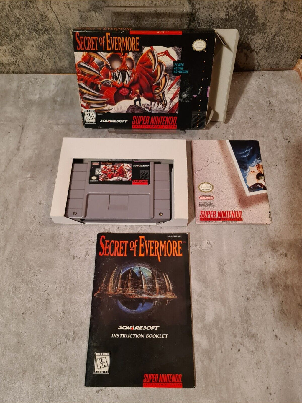 SNES Super Nintendo Secret of Evermore mit OVP und Anleitung + Poster NTSC USA - T-Retro-Games 