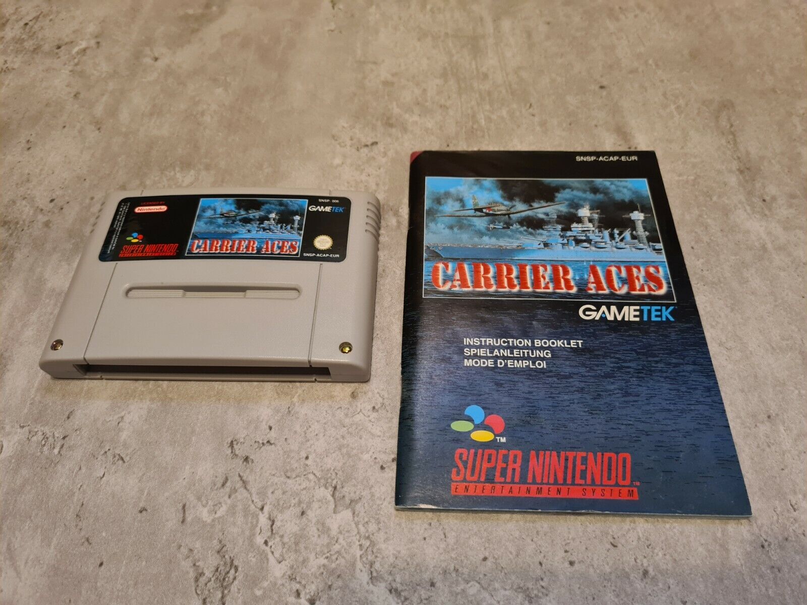 SNES Super Nintendo Carrier Aces mit OVP und Anleitung EUR - T-Retro-Games 