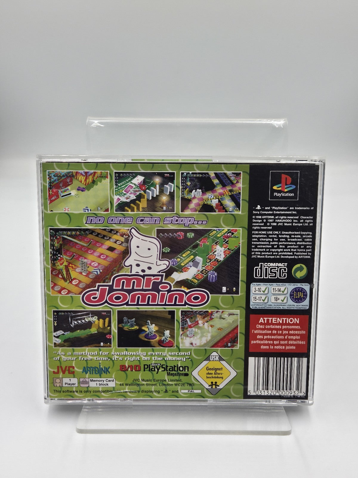 PS1 Playstation 1 Spiel No One Can Stop Mr. Domino mit OVP + Anleitung Englisch