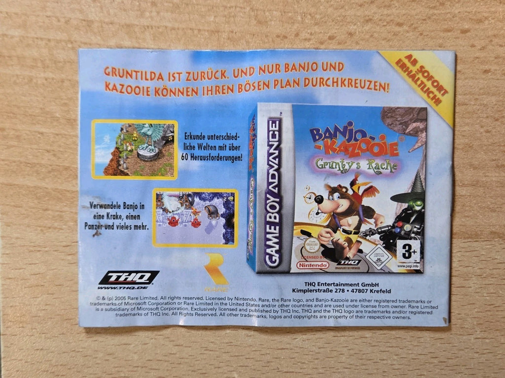 Nintendo Game Boy Advance Banjo Pilot Spielanleitung EUR