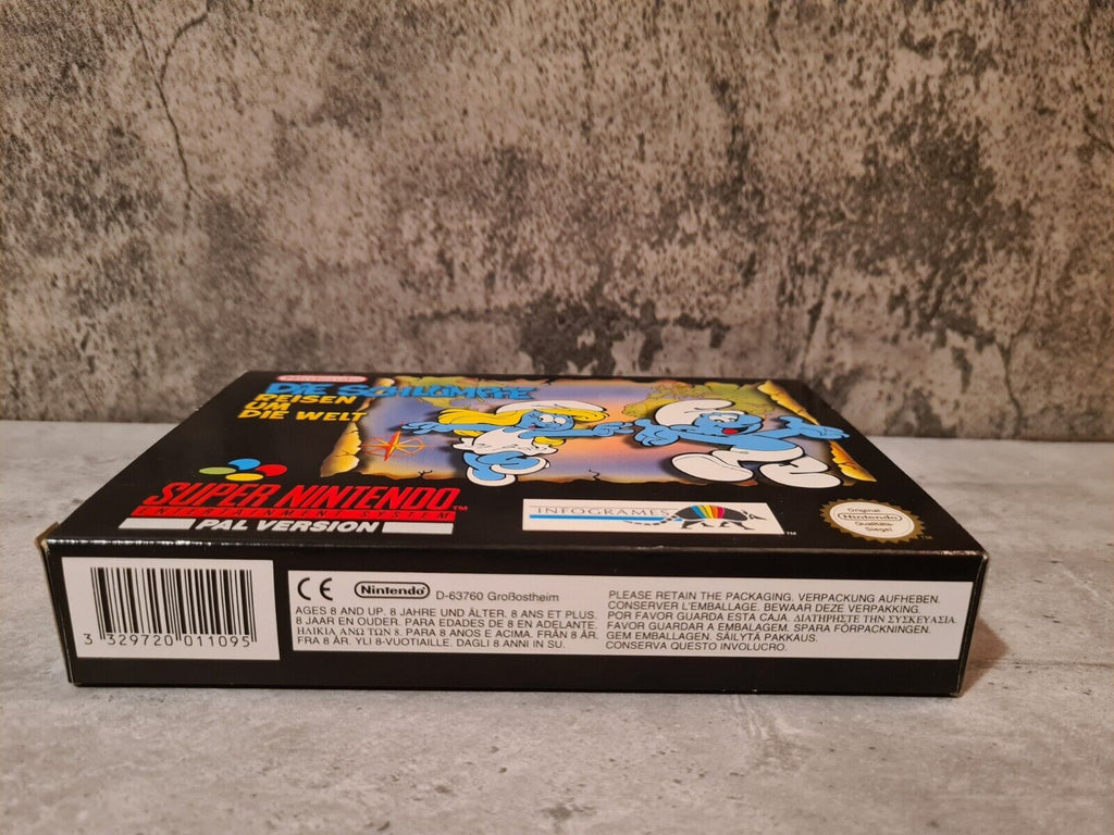 Super Nintendo Die Schlümpfe Reisen um die Welt + OVP + Anleitung + Poster NOE - T-Retro-Games 