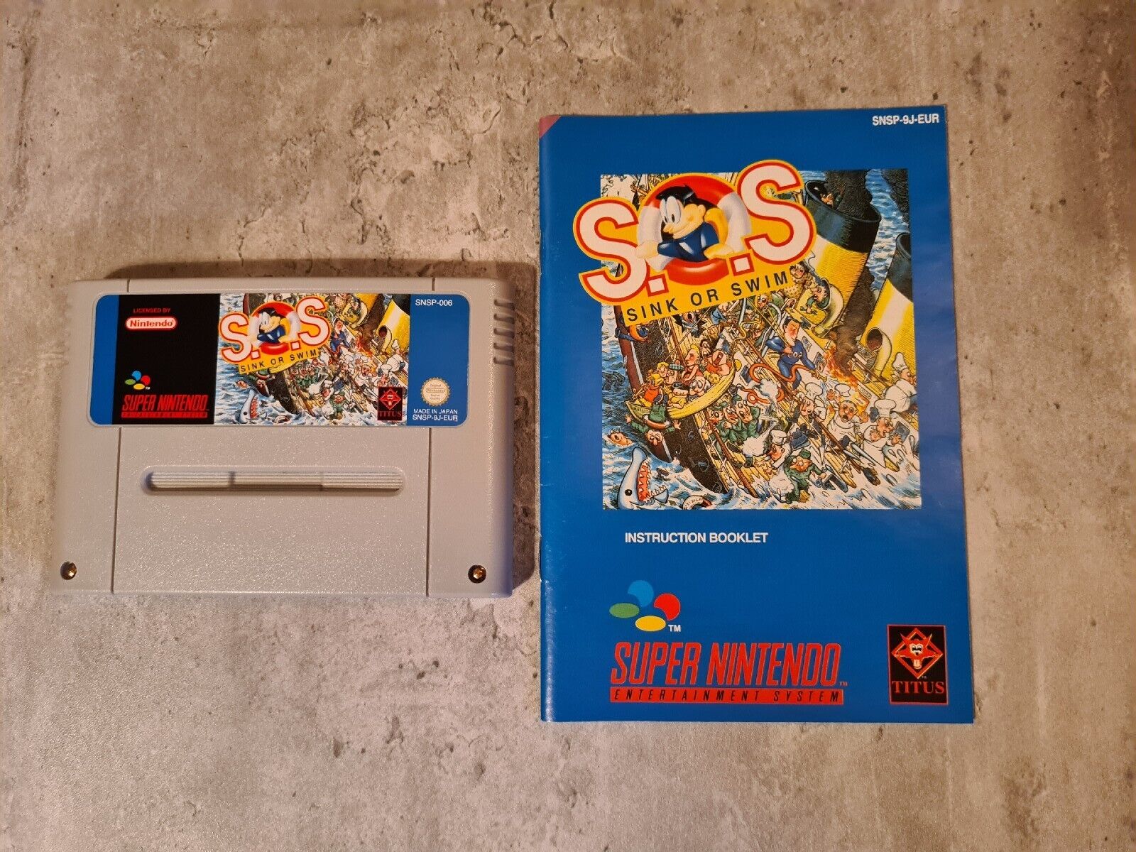 SNES Super Nintendo S.O.S. Sink or Swim mit OVP und Anleitung EUR - T-Retro-Games 