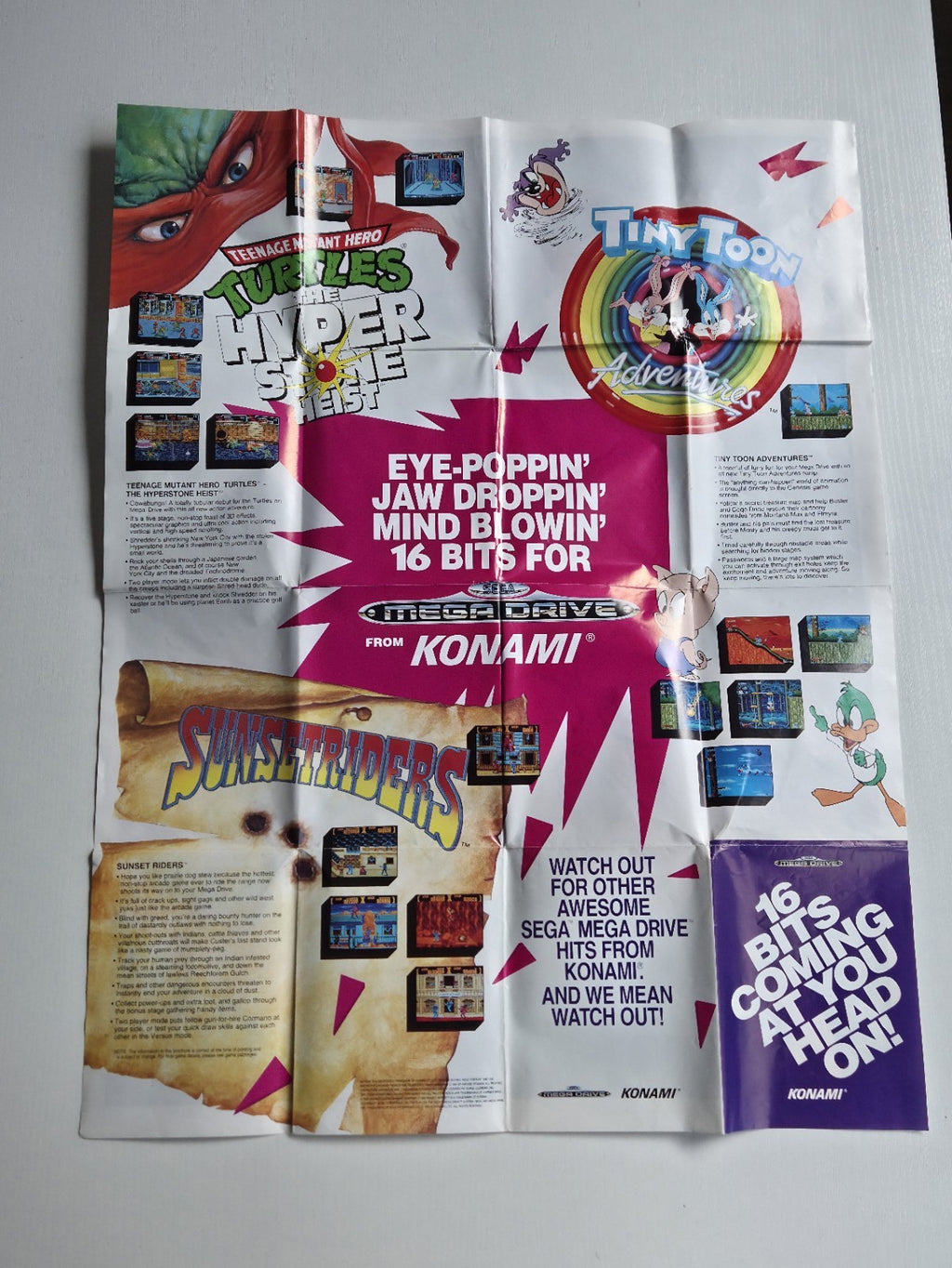 Sega Mega Drive Poster Ninja Turtles Sunset Riders Konami Reklame Flyer Insert 