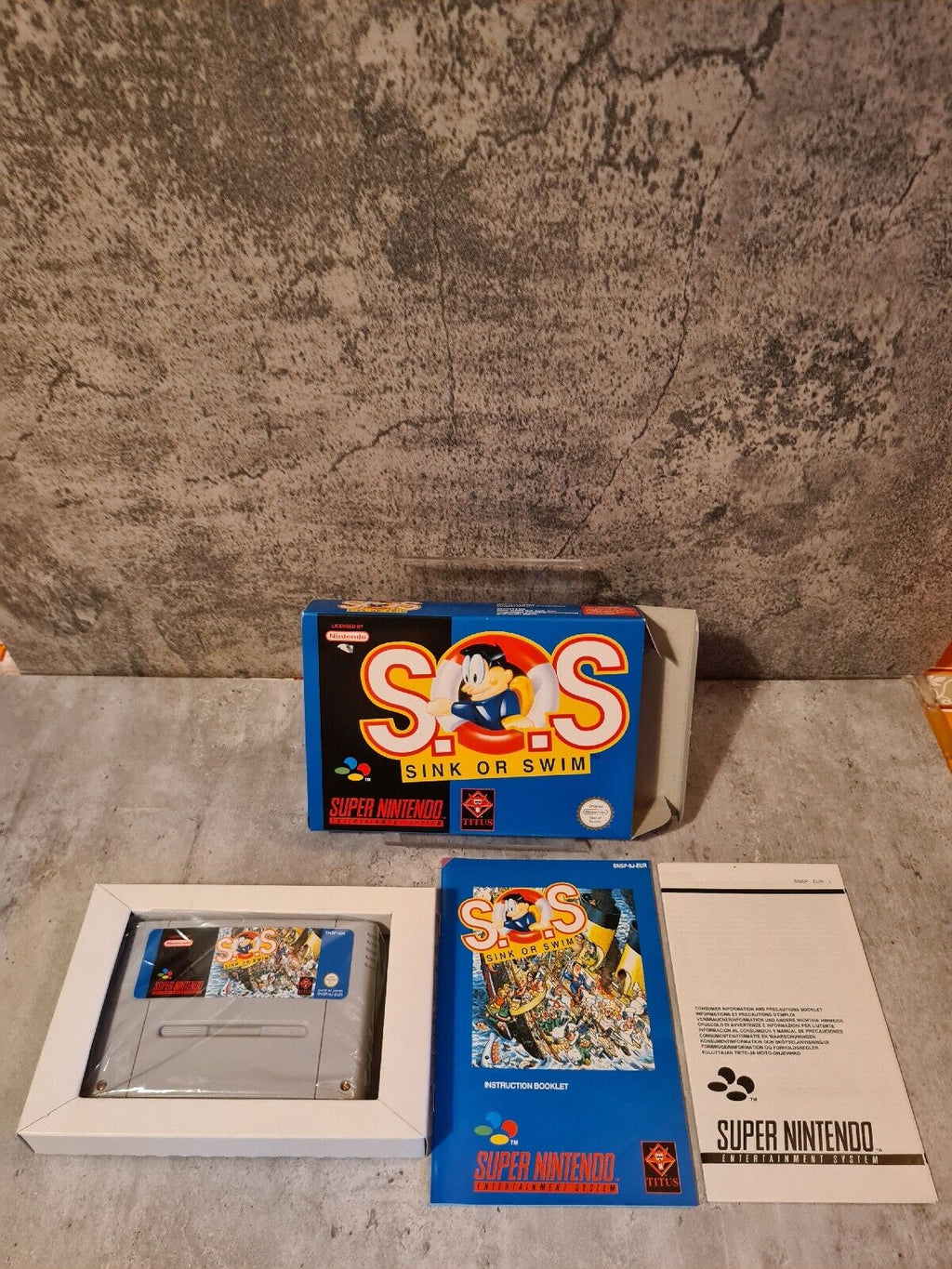 SNES Super Nintendo S.O.S. Sink or Swim mit OVP und Anleitung EUR - T-Retro-Games 