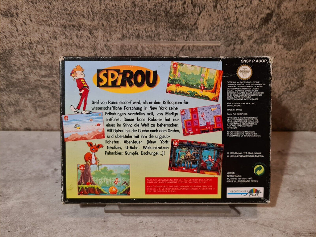 SNES Super Nintendo Spirou / Robbedoes mit OVP und Anleitung NOE - T-Retro-Games 