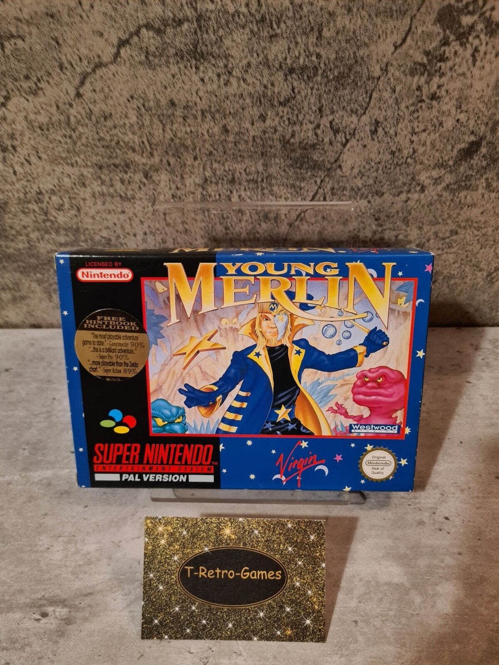 SNES Super Nintendo Young Merlin mit OVP und Anleitung + Players Guide UKV - T-Retro-Games 