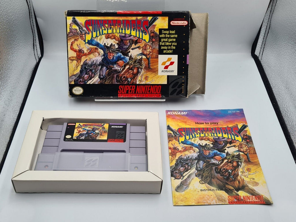 SNES Super Nintendo Sunset Riders mit OVP und Anleitung NTSC-USA - T-Retro-Games 