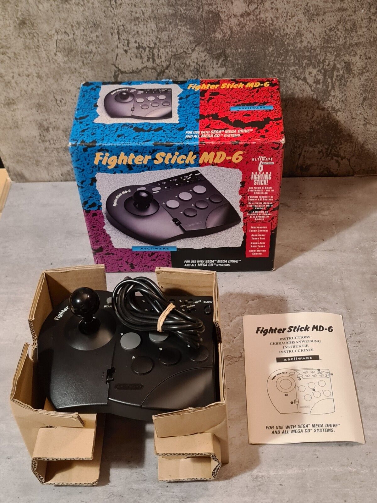 Sega Mega Drive / Sega Mega CD Fighter Stick MD-6 Controller Joystick OVP - T-Retro-Games 