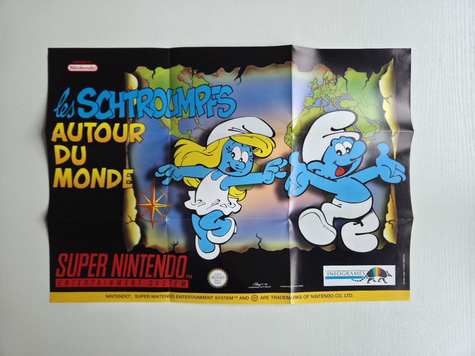 SNES Super Nintendo Les Schtroumpfs Autour Du Monde Poster Reklame Flyer FAH