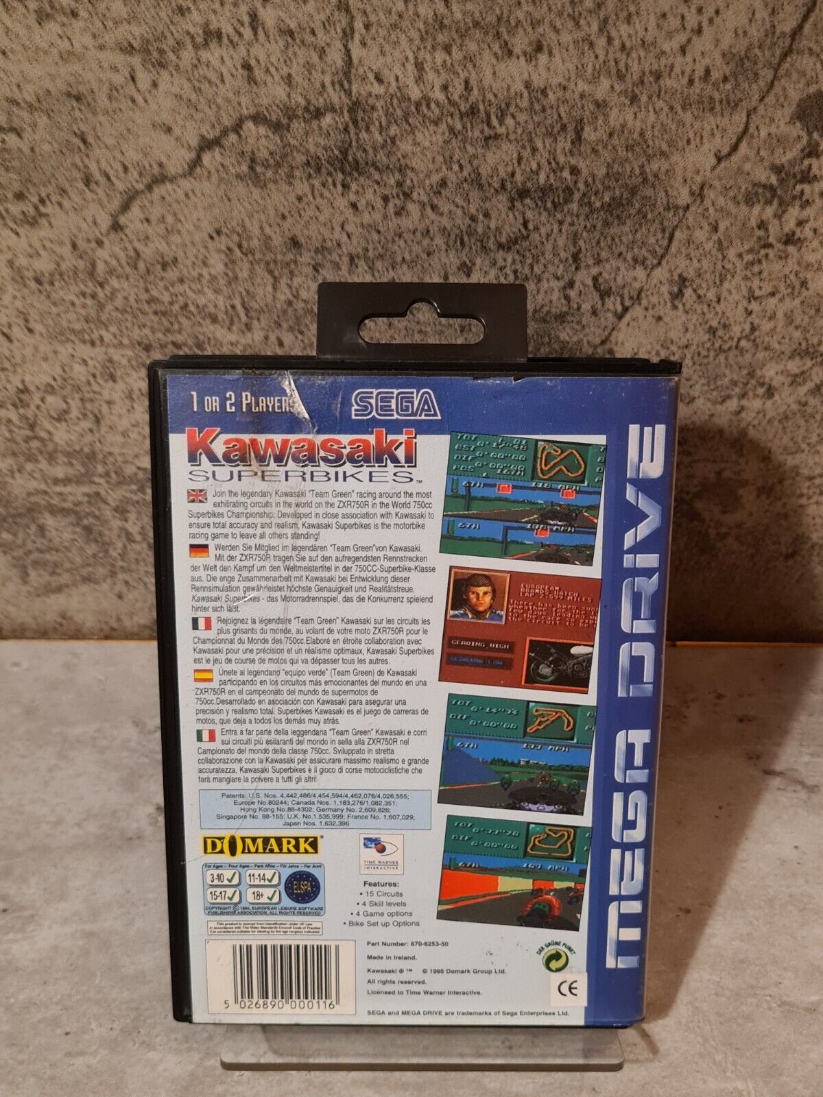 Sega Mega Drive Spiel Kawasaki Superbikes mit OVP und Anleitung Multi Language - T-Retro-Games 
