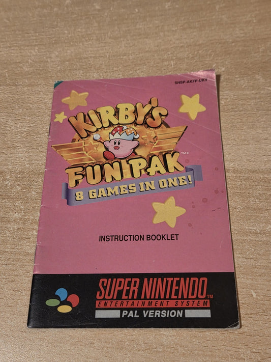 SNES Super Nintendo Kirby's Fun Pak Instruction Booklet UKV