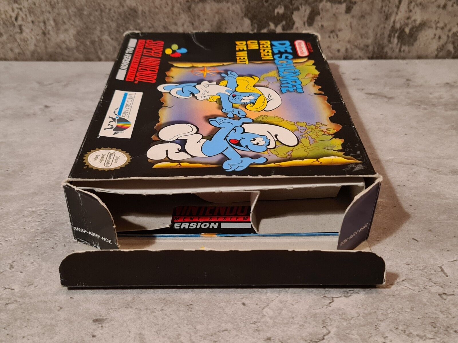 Super Nintendo Die Schlümpfe Reisen Um Die Welt mit OVP und Anleitung NOE - T-Retro-Games 