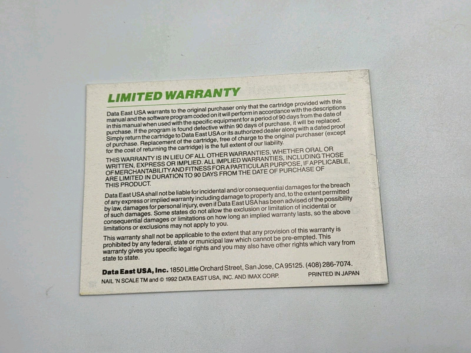 Nintendo Game Boy Classic Spiel Nail 'N Scale mit OVP und Anleitung USA